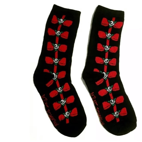 Betsey Johnson Womens Crew Socks Red Pink Green Kiss Bow Stripes Bunny Christmas - Picture 8 of 9